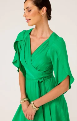 HANWORTH HOUSE WRAP DRESS IN APPLE GREEN