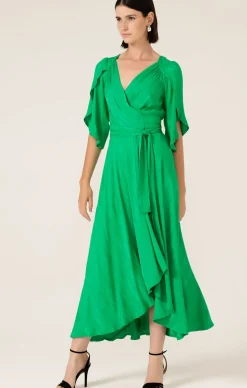 HANWORTH HOUSE WRAP DRESS IN APPLE GREEN