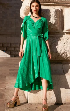 HANWORTH HOUSE WRAP DRESS IN APPLE GREEN