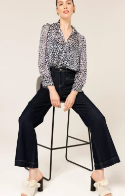 HERRINGBONE BLOUSE IN NAVY WHITE CHECK