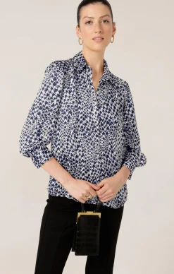 HERRINGBONE BLOUSE IN NAVY WHITE CHECK