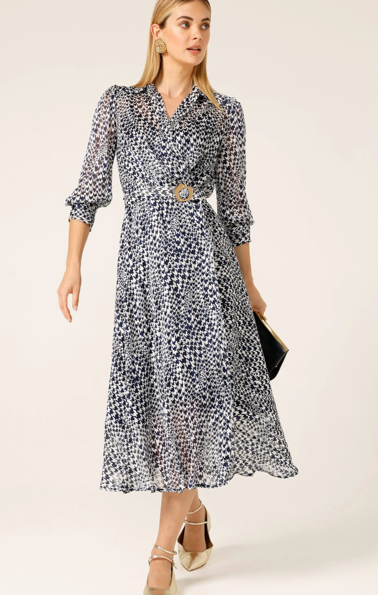 HERRINGBONE DRESS IN NAVY WHITE CHECK