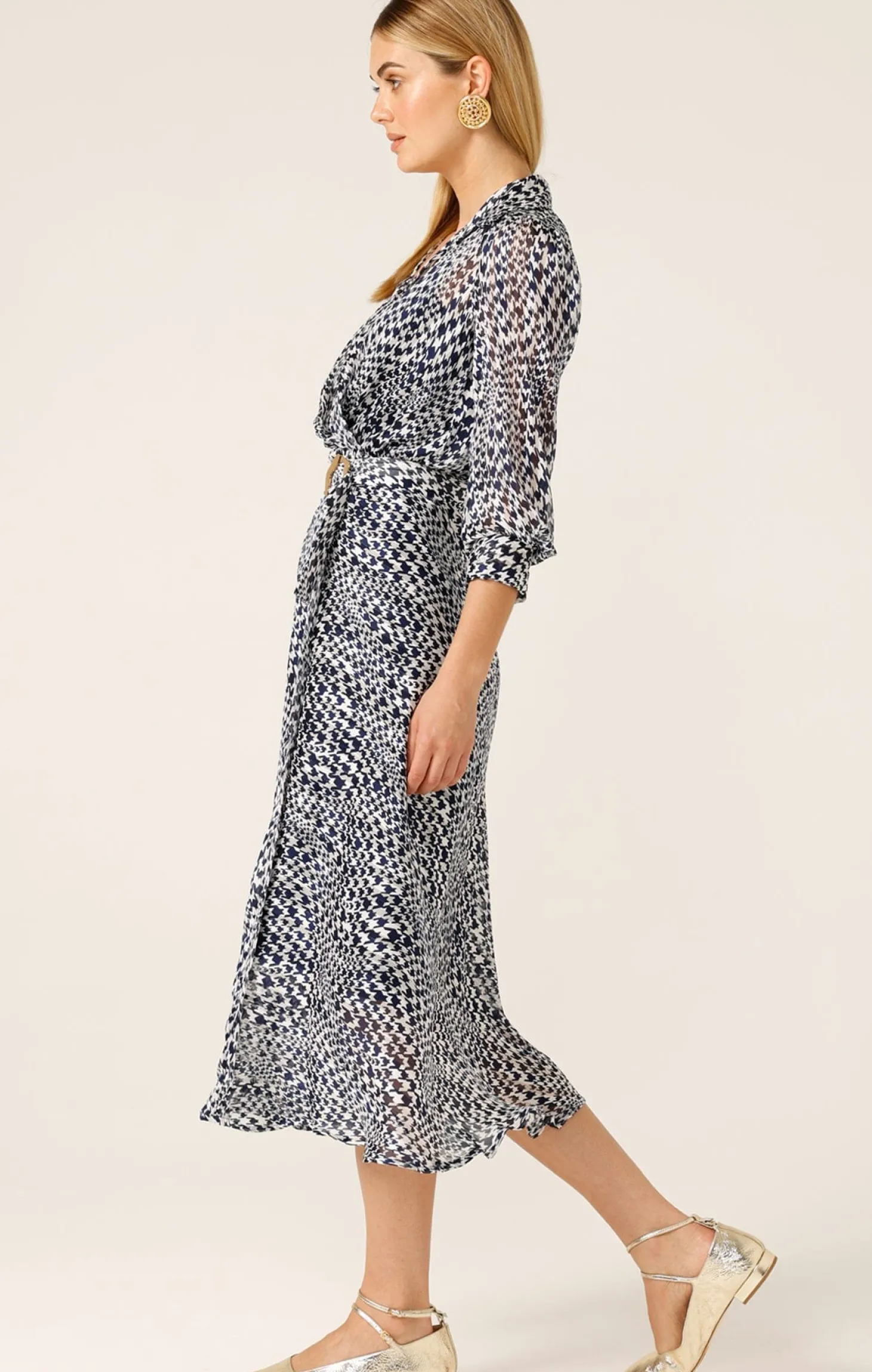 HERRINGBONE DRESS IN NAVY WHITE CHECK