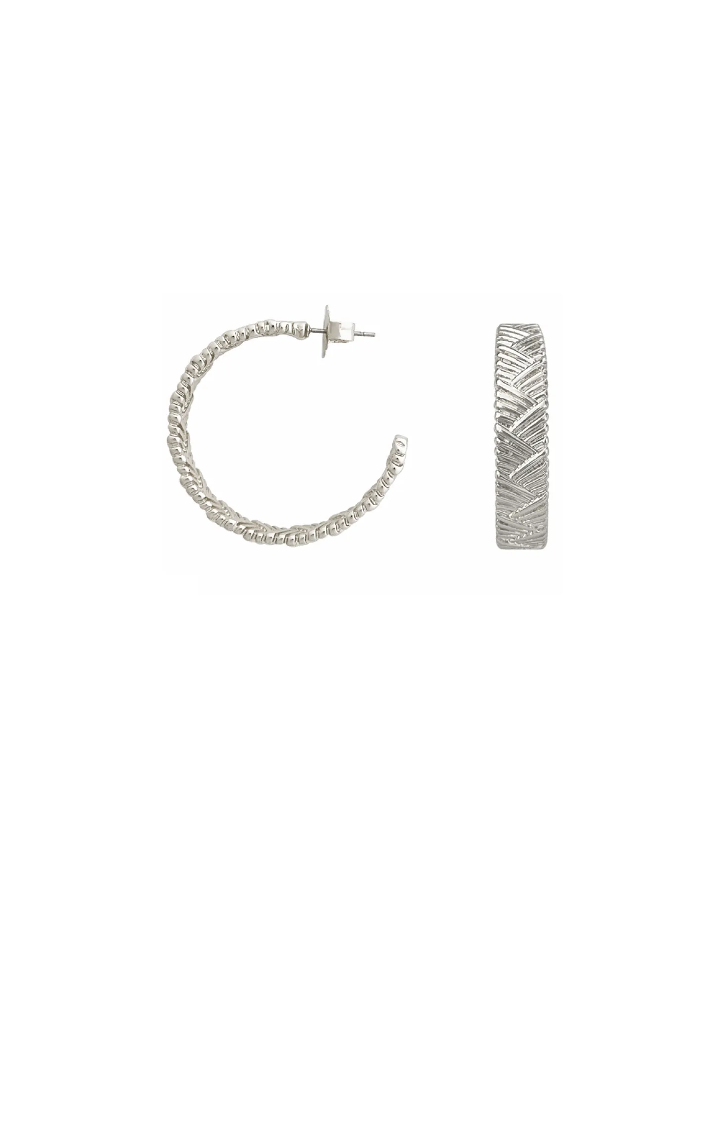 HERRINGBONE EVENT HOOPS IN SILVER