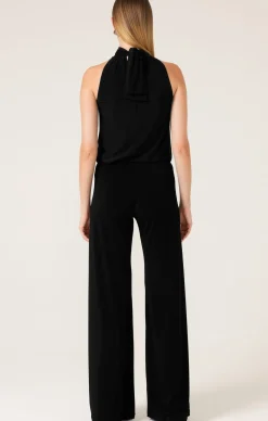 HIGH NECK TIE TOP IN BLACK