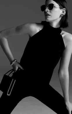 HIGH NECK TIE TOP IN BLACK