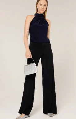 HIGH NECK TIE TOP IN NAVY