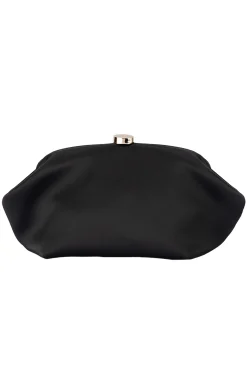 KARINA SATIN CLUTCH IN BLACK