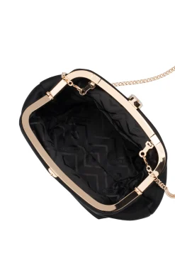 KARINA SATIN CLUTCH IN BLACK