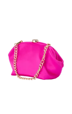 KARINA SATIN CLUTCH IN FUCHSIA