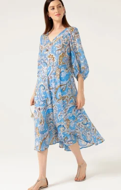 LOS PADRES DRESS IN SKY BLUE PAISLEY