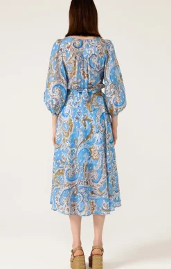 LOS PADRES DRESS IN SKY BLUE PAISLEY