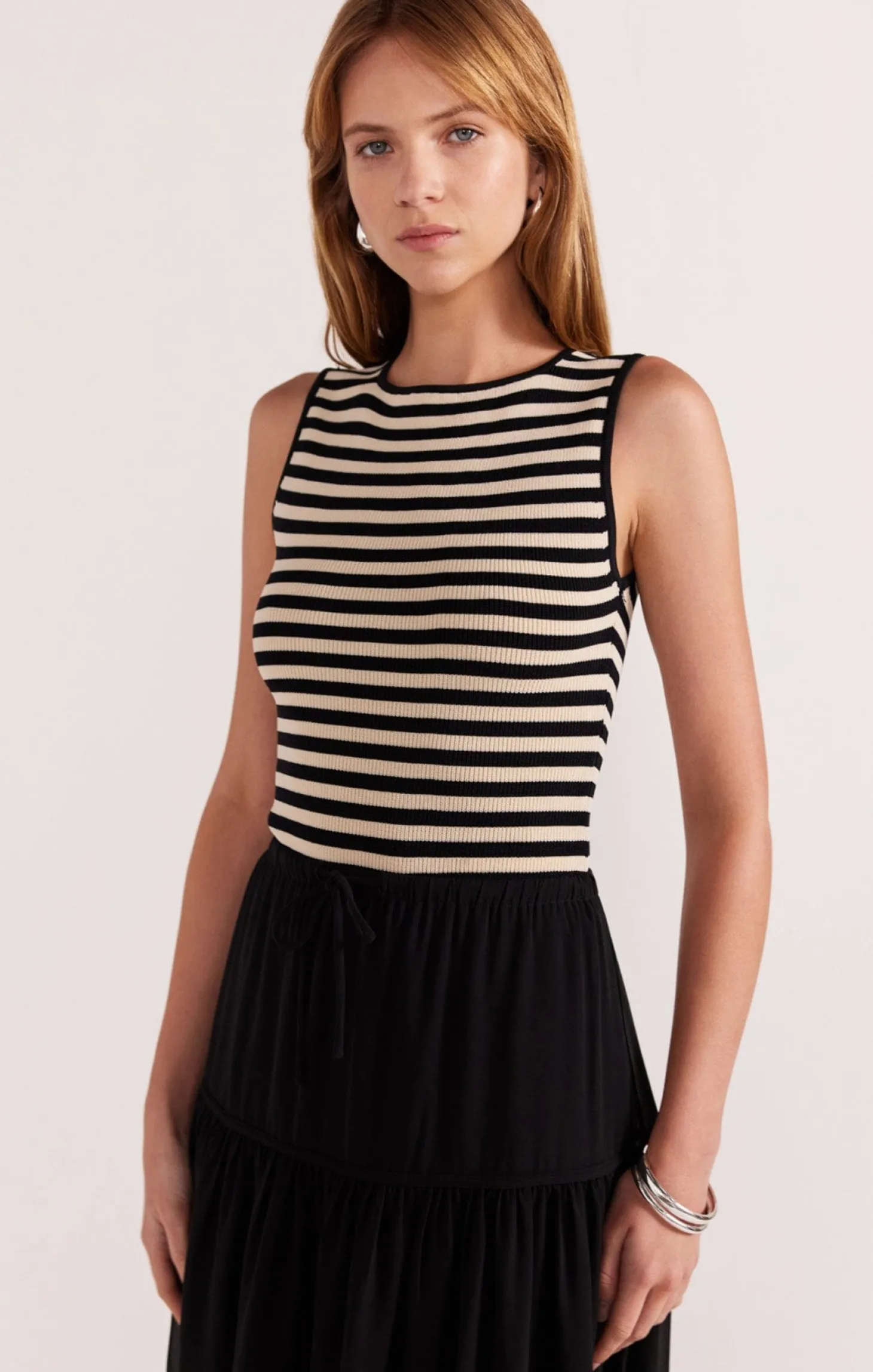 MIA STRIPED KNIT TOP IN BLACK/CREAM
