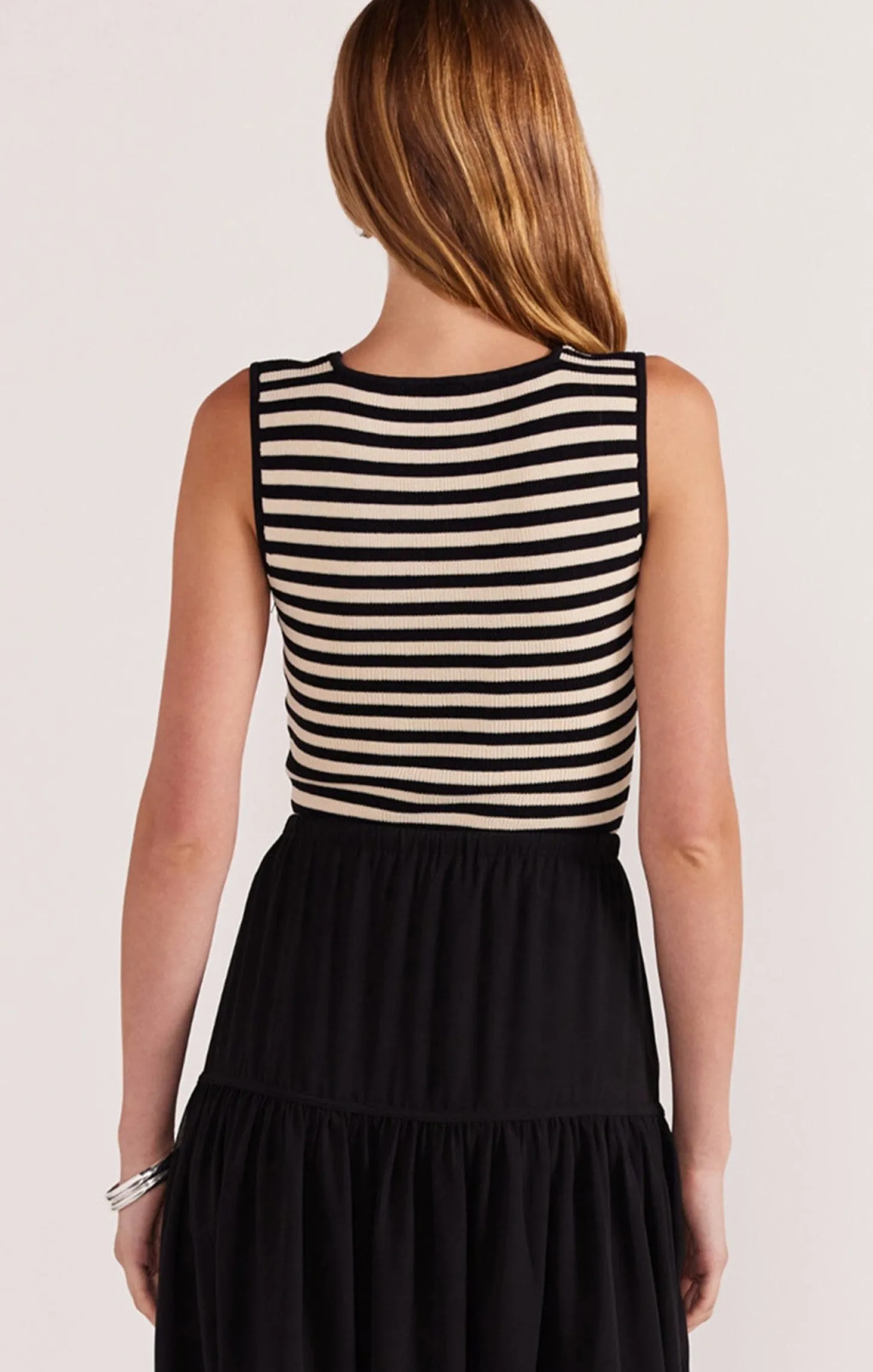 MIA STRIPED KNIT TOP IN BLACK/CREAM