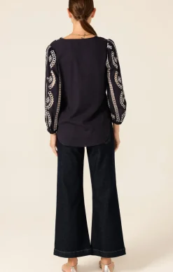 MORGAN EMBROIDERED LINEN VISCOSE BLOUSE