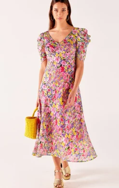 NEW BLOOMS MIDI IN PINK MULTI FLORAL