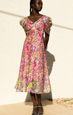 NEW BLOOMS MIDI IN PINK MULTI FLORAL