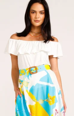 OFF SHOULDER FRILL TOP IN IVORY