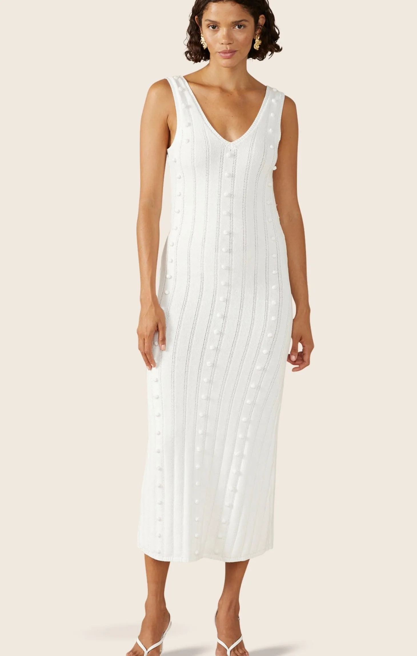 POM POM KNIT DRESS IN PEARL