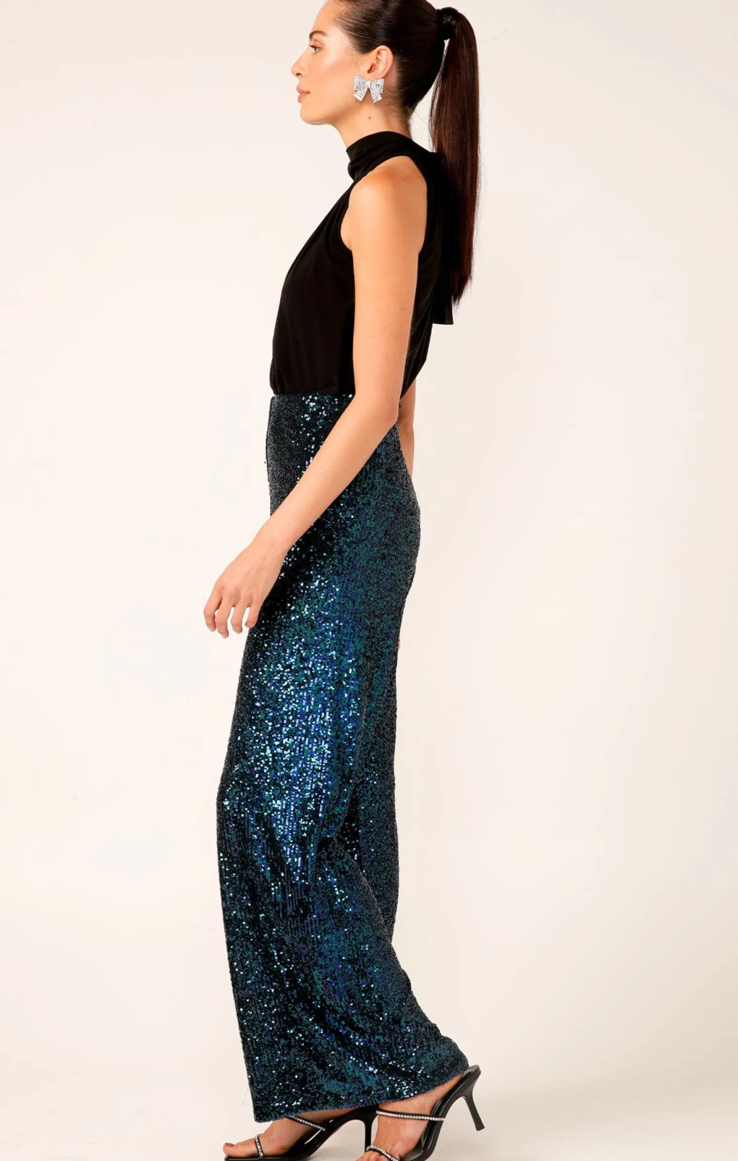 SEQUIN PALAZZO PANT IN PEACOCK