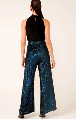 SEQUIN PALAZZO PANT IN PEACOCK