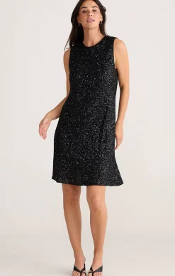 SHOW STOPPER SWING DRESS IN BLACK SEQUIN