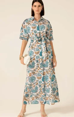 STEVIE MAXI DRESS IN JULIE PRINT BLUE/GOLD