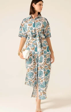 STEVIE MAXI DRESS IN JULIE PRINT BLUE/GOLD