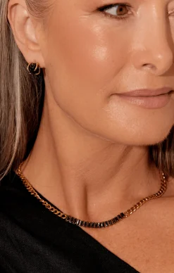 WHITNEY FRONT PANEL NECKLACE IN BLACK AND GOLD